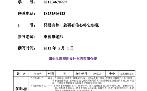 李槐勇&mdash;&mdash;职业生涯规划_E6-职业规划_90冶金专业