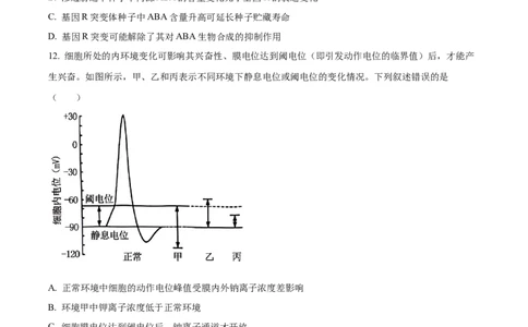 精品解析：2024年新课标湖南高考真题生物试卷（原卷版）_高考真题全网收集_生物学_2024年新高考湖南卷生物高考真题解析（参考版）