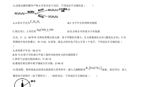 2024届浙江省金华十校高三下学期4月模拟考试（二模）化学试题(1)_2024年4月_024月合集_2024届浙江省金华十校高三下学期4月模拟考试