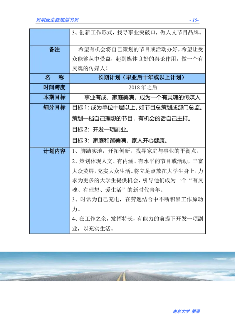 胡珊职业生涯规划书定稿_E6-职业规划_50播音主持专业
