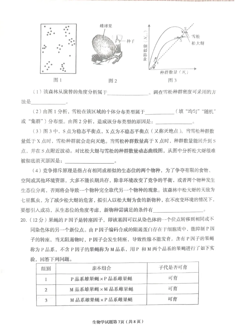2024届甘肃省兰州市高三下学期诊断考试生物试卷无答案(1)_2024年3月_013月合集_2024届甘肃省兰州市高三下学期诊断考试（一模）