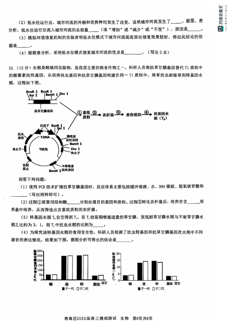 广东省佛山市南海区2024-2025学年高三上学期开学摸底测试生物试题_9月_240901广东省佛山市南海区2024-2025学年高三上学期开学摸底测试