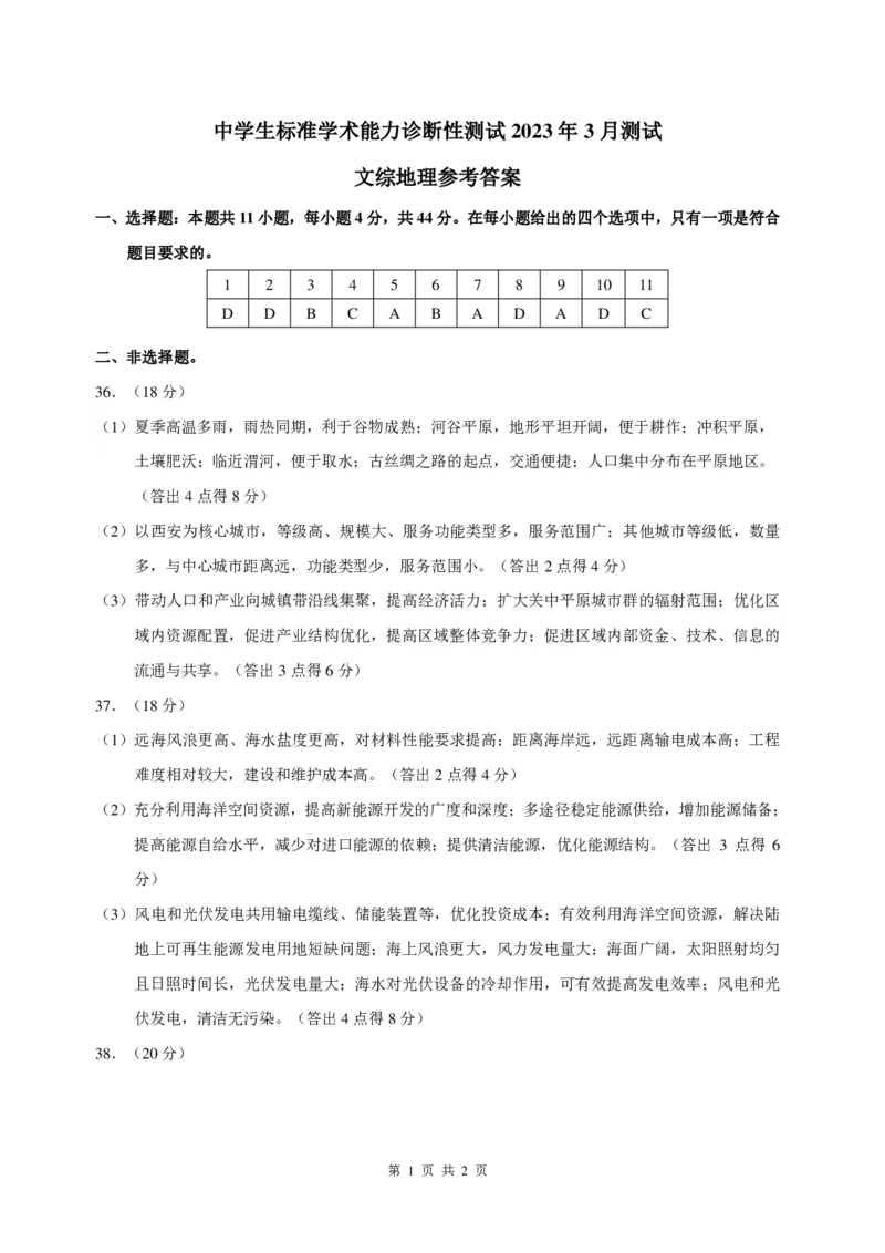 THUSSAT2023年3月诊断性测试文科综合地理答案_2024年2月_01每日更新_16号_2023届THUSSAT中学生标准学术能力高三下学期3月月诊断性测试