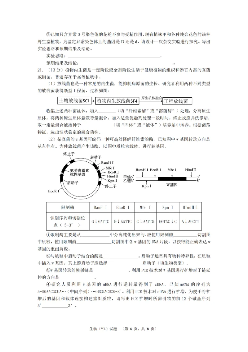 2024届湖南省长沙市雅礼中学高三3月综合测试（一）生物试题_2024年3月_013月合集_2024届湖南省长沙市雅礼中学高三下学期3月综合测试（一）