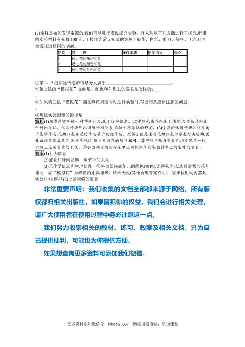 2022-2023学年新教材生物人教版选择性必修第二册课后提升训练：第3章　第4节　生态系统的信息传递_E015高中全科试卷_生物试题_选修2_2.同步练习_4.课后训练（第四套）