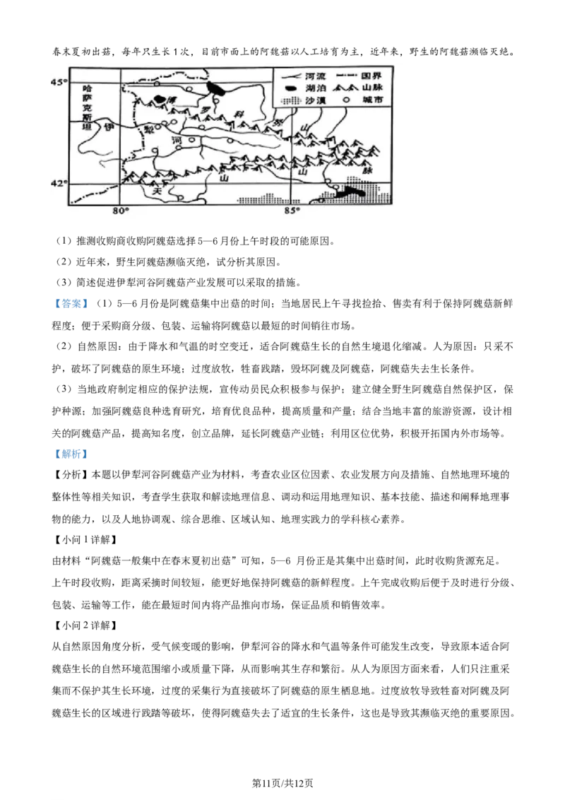 安徽省1号卷&middot;A10联盟2023-2024学年高二下学期6月调研地理试题（解析版）_6月_240613安徽省A10联盟2023-2024学年高二下学期6月调研考