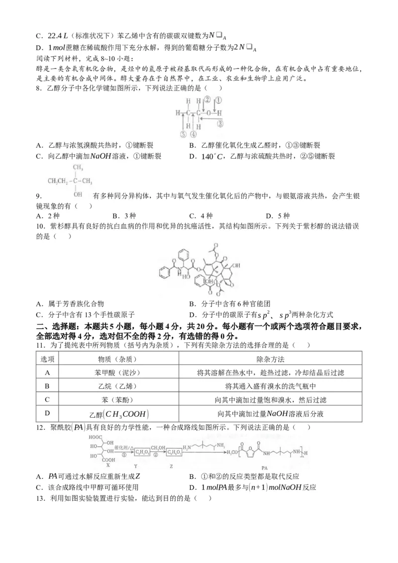 山东省泰安第二中学2023-2024学年高二下学期6月月考化学试题（含答案）_6月_2406302024山东省泰安第二中学高二下学期6月月考