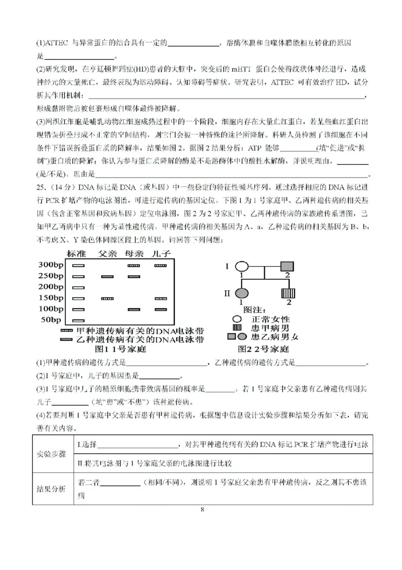 福建省龙岩市龙岩一中2025届高三上学期开学考试生物试题(1)_8月_240825福建省龙岩市龙岩一中2025届高三上学期开学考试