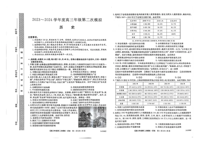 2024届黑龙江省高三下学期第二次模拟考试历史试题_2024年3月_013月合集_2024届黑龙江省部分学校高三下学期第二次模拟考试_2024届黑龙江省部分学校高三下学期第二次模拟考试历史试题