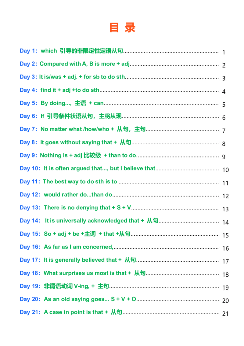 高中英语作文提分特训-21天高分句型仿写（默写表）_123高中英语作文提分特训-21天高分句型仿写