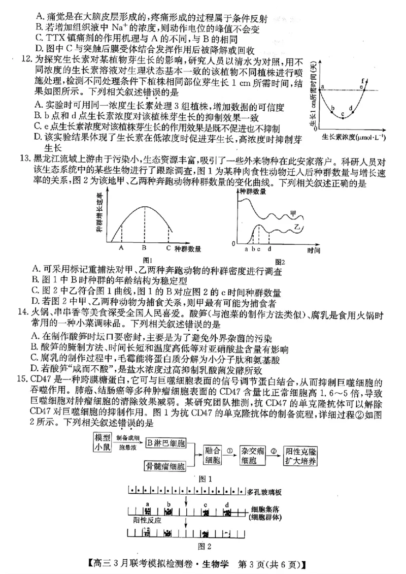 2024黑吉辽三省部分学校高三3月联考模拟检测-生物(1)_2024年3月_013月合集_2024届东北三省部分学校高三3月联考模拟检测
