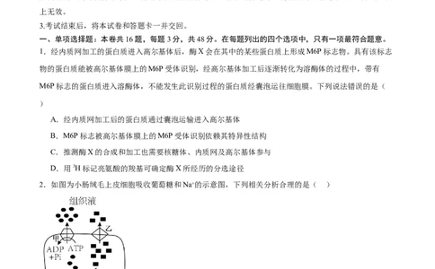 黄金卷（考试版）-赢在高考&middot;黄金8卷备战2024年高考生物模拟卷（甘肃专用）_2024高考押题卷_92024赢在高考全系列_（通用版）2024《赢在高考&middot;黄金预测卷》（九科全）各八套
