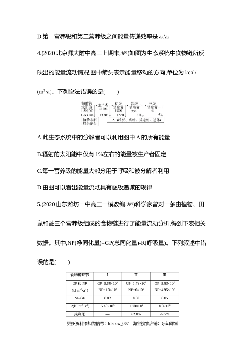 2022-2023学年生物人教版新教材选择性必修2课时素养练：第3章专题强化练2　能量流动图解分析和能量传递效率的计算_E015高中全科试卷_生物试题_选修2_2.同步练习_3.课时素养练（第三套）
