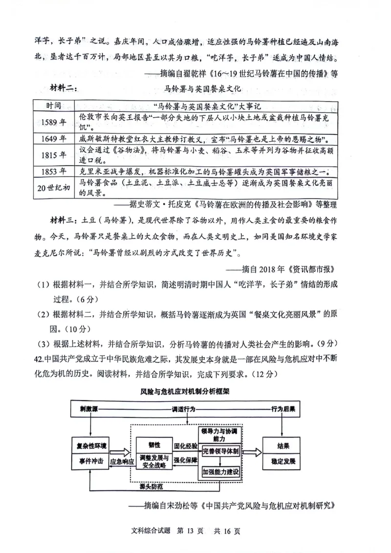 2024届陕西省渭南市高三下学期教学质量检测（Ⅱ）文综试卷_2024年4月_01按日期_14号_2024届陕西省渭南市高三下学期教学质量检测（Ⅱ）