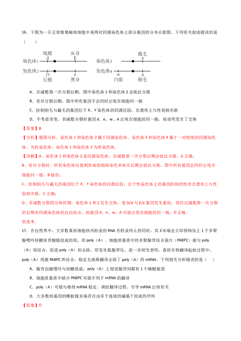 黄金卷01（解析版）-赢在高考&middot;黄金8卷备战2024年高考生物模拟卷（全国专用）_2024高考押题卷_92024赢在高考全系列_（通用版）2024《赢在高考&middot;黄金预测卷》（九科全）各八套