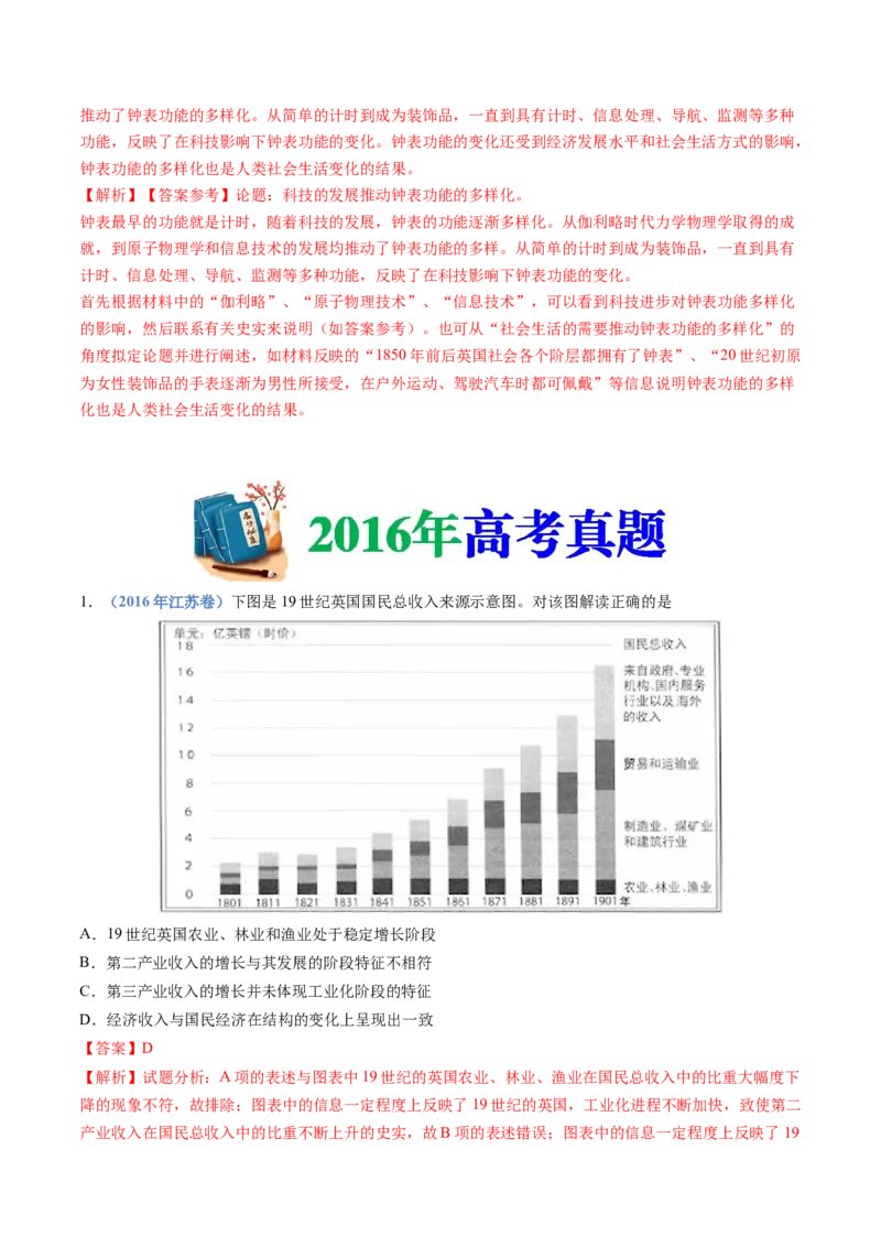 专题14工业革命与马克思主义的诞生（学生卷）_近10年高考真题汇编（必刷）_十年（2014-2024）高考历史真题分项汇编（全国通用）_十年（2014-2023）高考历史真题分项汇编（全国通用）