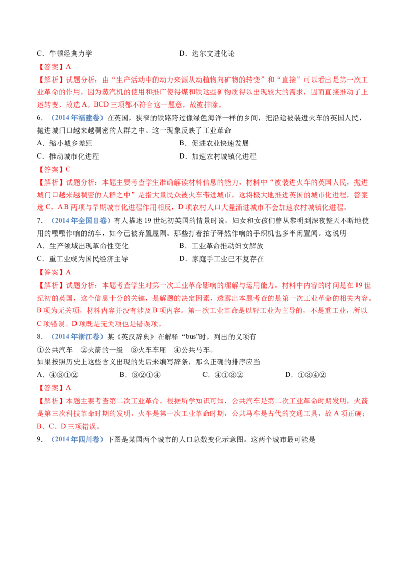 专题14工业革命与马克思主义的诞生（学生卷）_近10年高考真题汇编（必刷）_十年（2014-2024）高考历史真题分项汇编（全国通用）_十年（2014-2023）高考历史真题分项汇编（全国通用）