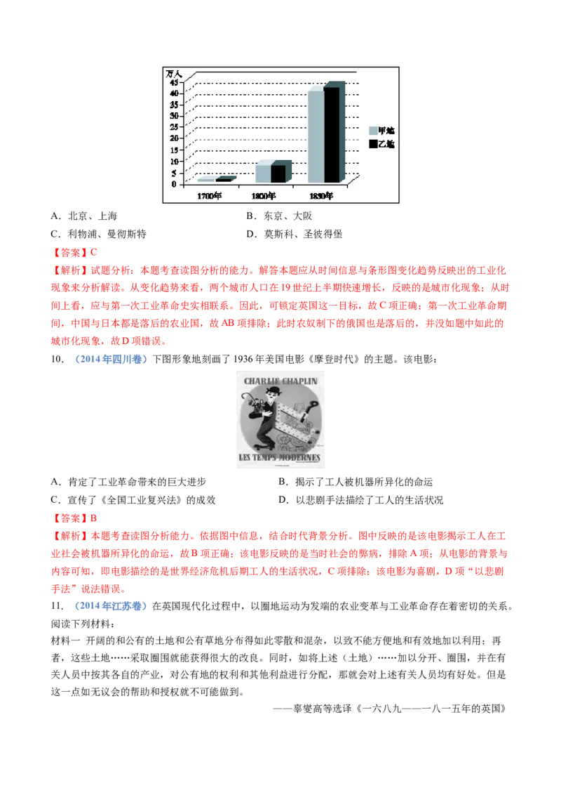 专题14工业革命与马克思主义的诞生（学生卷）_近10年高考真题汇编（必刷）_十年（2014-2024）高考历史真题分项汇编（全国通用）_十年（2014-2023）高考历史真题分项汇编（全国通用）