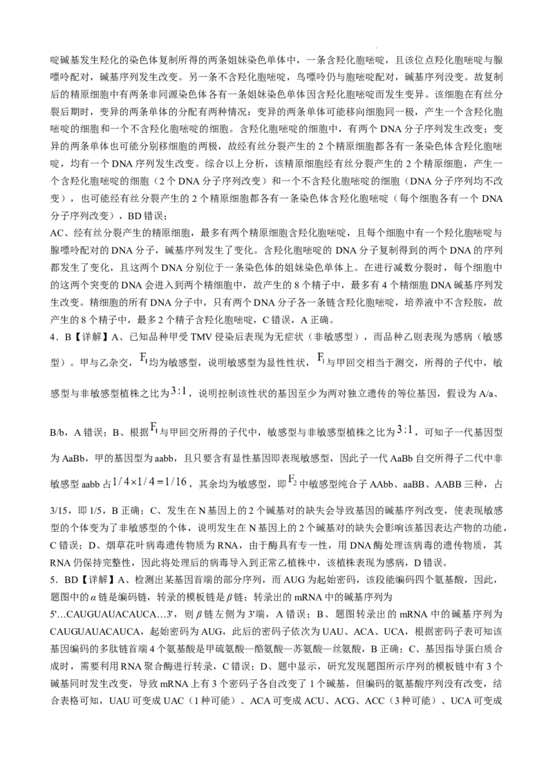 安徽省六安第一中学2024-2025学年高三上学期11月月考生物+答案_12月_241202安徽省六安一中2024-2025学年高三第四次月考（11月）（全科）