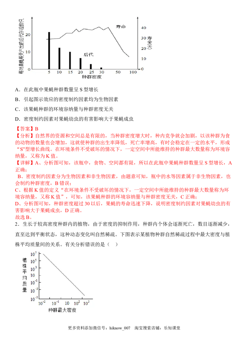 1.3影响种群数量变化的因素（解析版）_E015高中全科试卷_生物试题_选修2_2.同步练习_1.课后培优练2023年