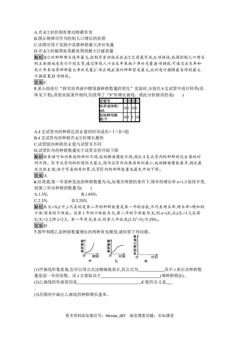 2022-2023学年新教材生物人教版选择性必修第二册课后提升训练：第1章　第2节　种群的数量变化_E015高中全科试卷_生物试题_选修2_2.同步练习_4.课后训练（第四套）