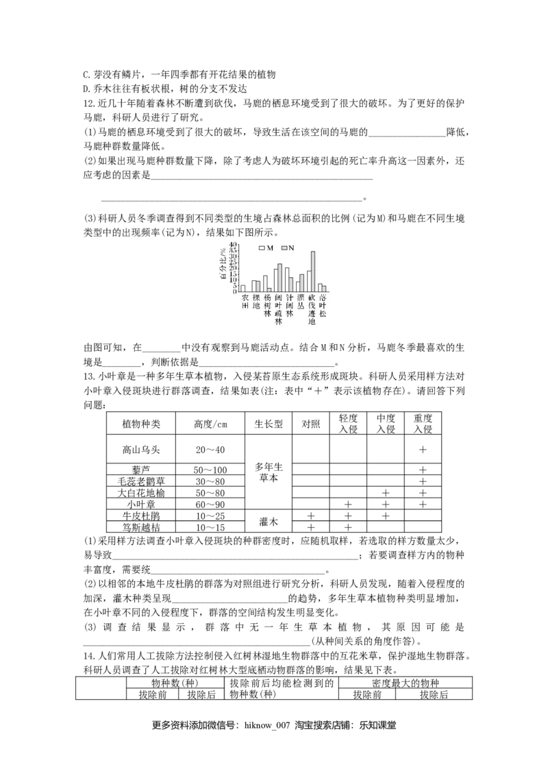 2.2群落的主要类型同步练习新教材人教版（2019）高中生物选择性必修2_E015高中全科试卷_生物试题_选修2_2.同步练习_2.同步练习(第二套)