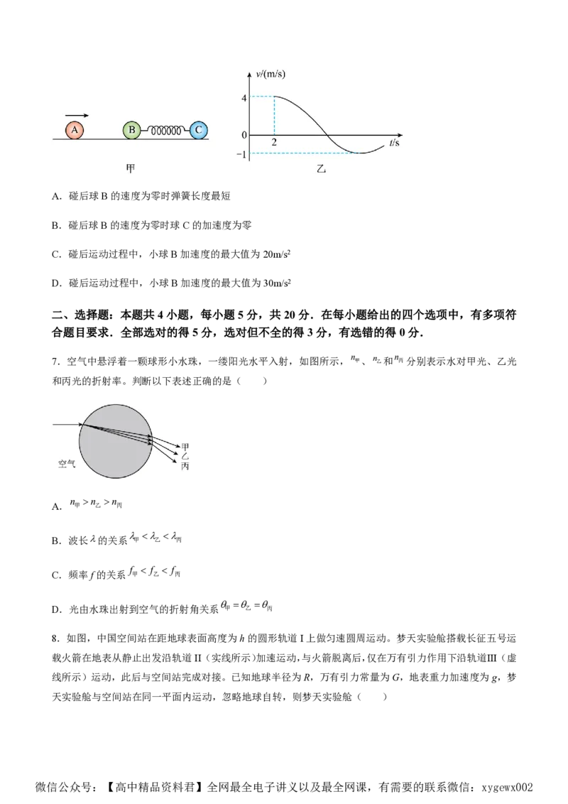 黄金卷04-赢在高考&middot;黄金8卷备战2024年高考物理模拟卷（湖南专用）（原卷版）_2024高考押题卷_92024赢在高考全系列_（通用版）2024《赢在高考&middot;黄金预测卷》（九科全）各八套