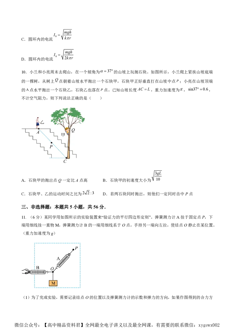 黄金卷04-赢在高考&middot;黄金8卷备战2024年高考物理模拟卷（湖南专用）（原卷版）_2024高考押题卷_92024赢在高考全系列_（通用版）2024《赢在高考&middot;黄金预测卷》（九科全）各八套
