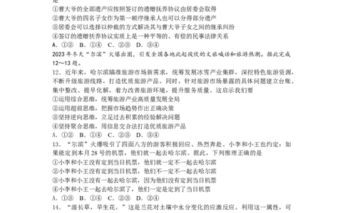 2024届湖北省武汉市高三二月调研考试政治(1)_2024年3月_013月合集_2024届湖北省武汉市高三二月调研考试