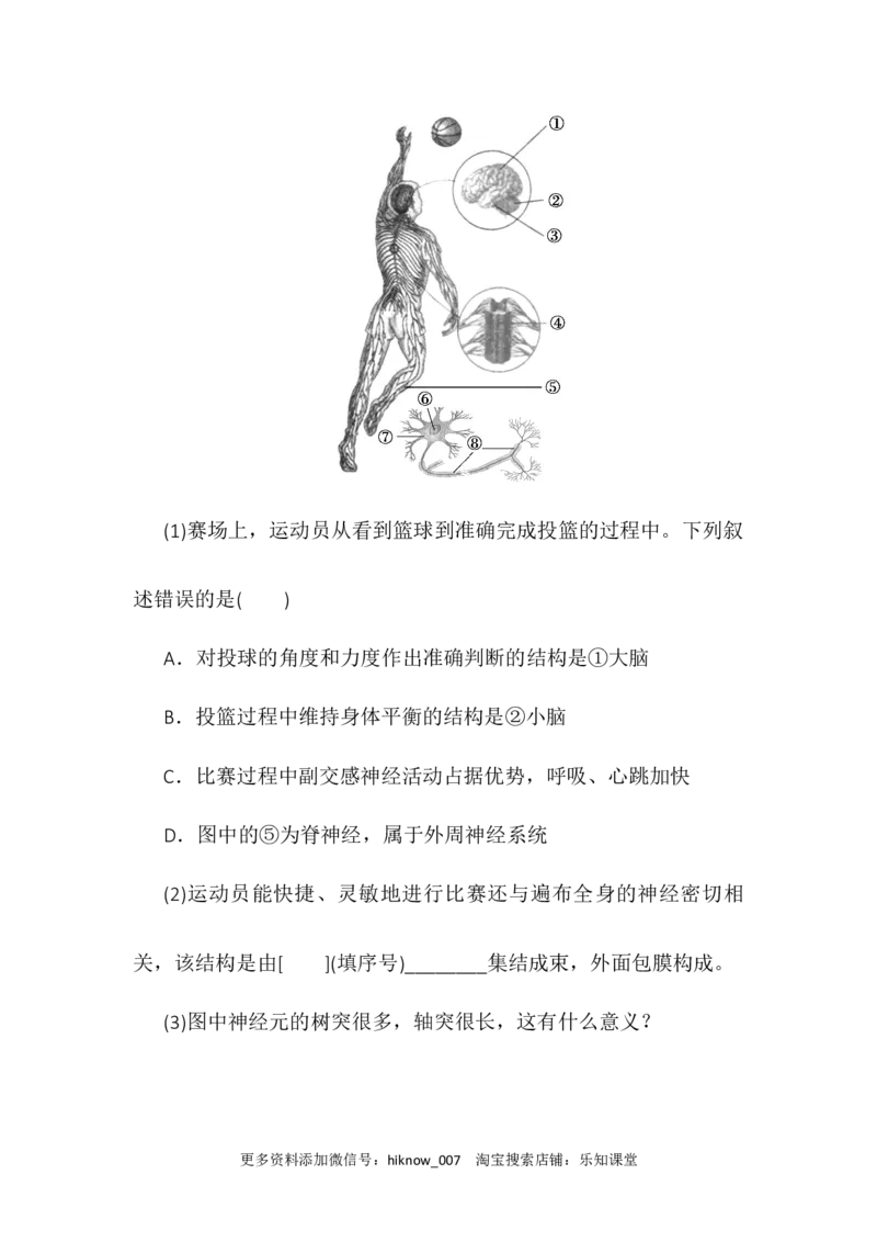 2.1神经调节的结构基础同步练习2022-2023学年高二上学期生物人教版选择性必修1_E015高中全科试卷_生物试题_选修1_2.同步练习_1.同步练习2023