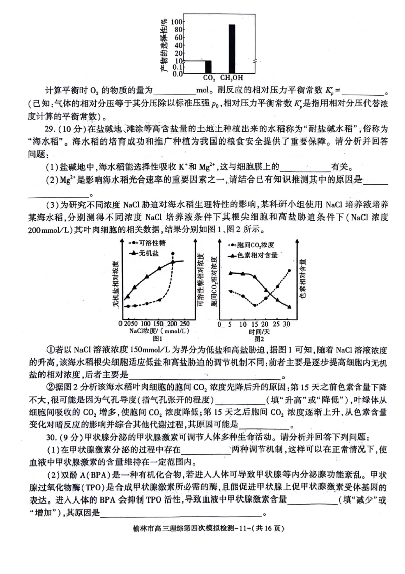 2024届陕西省榆林市高三下学期第四次模拟考试理综试题(1)_2024年5月_025月合集_2024届陕西省榆林市高三下学期第四次模拟考试