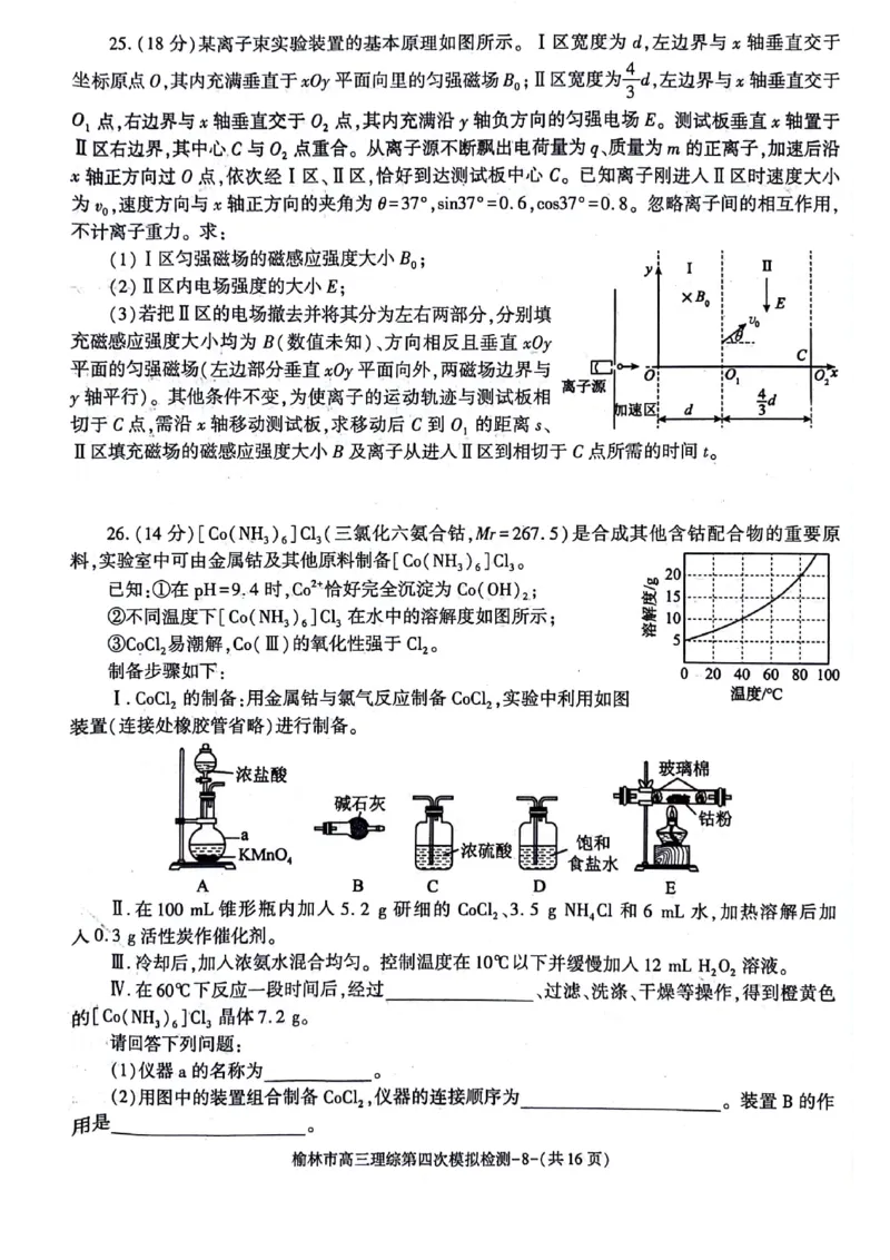 2024届陕西省榆林市高三下学期第四次模拟考试理综试题(1)_2024年5月_025月合集_2024届陕西省榆林市高三下学期第四次模拟考试