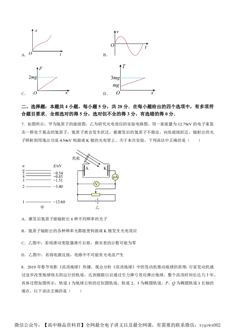 黄金卷02-赢在高考&middot;黄金8卷备战2024年高考物理模拟卷（湖南专用）（原卷版）_2024高考押题卷_92024赢在高考全系列_（通用版）2024《赢在高考&middot;黄金预测卷》（九科全）各八套