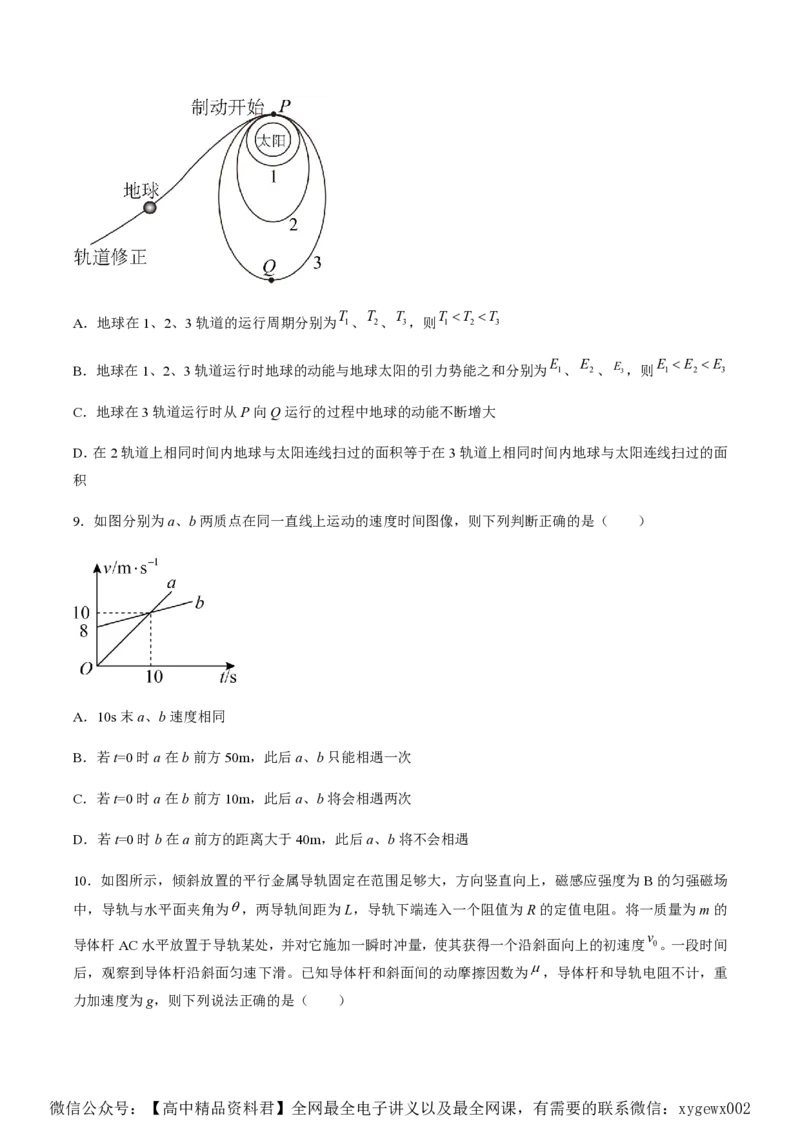 黄金卷02-赢在高考&middot;黄金8卷备战2024年高考物理模拟卷（湖南专用）（原卷版）_2024高考押题卷_92024赢在高考全系列_（通用版）2024《赢在高考&middot;黄金预测卷》（九科全）各八套