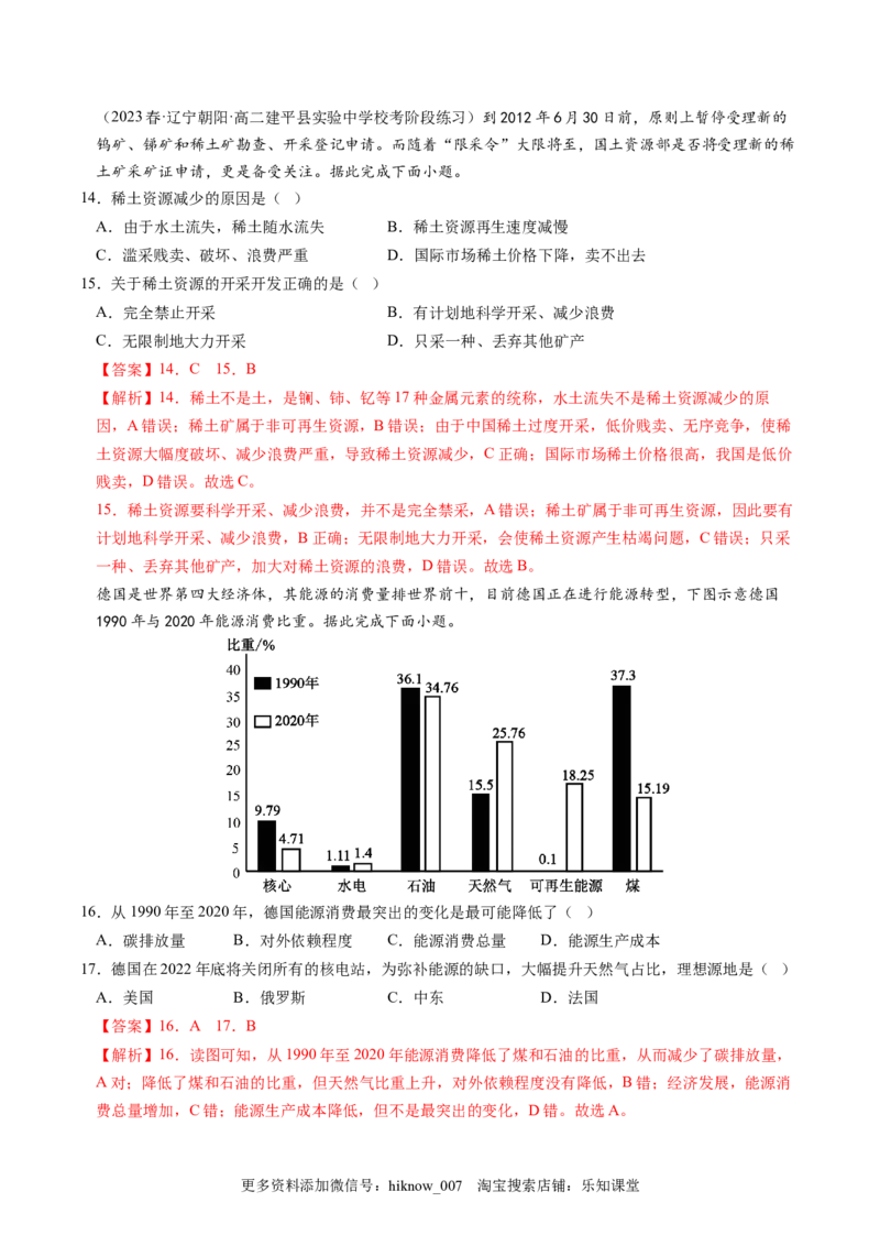 2.1资源安全对国家安全的影响-2022-2023学年高二地理课后培优分级练（人教版2019选择性必修3）（解析版）_E015高中全科试卷_地理试题_选修3_2.同步练习_课后培优练2023年（第一套）