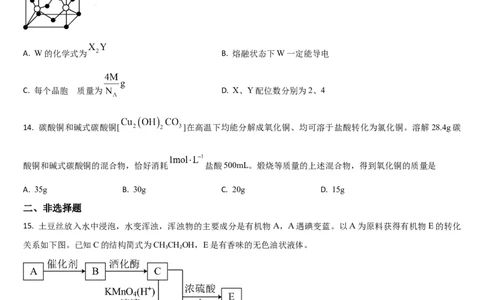 吉林省通化市梅河口市第五中学2024-2025学年高三上学期开学考试化学试题（含答案）(1)_8月_240820吉林省通化市梅河口市第五中学2024-2025学年高三上学期开学考试