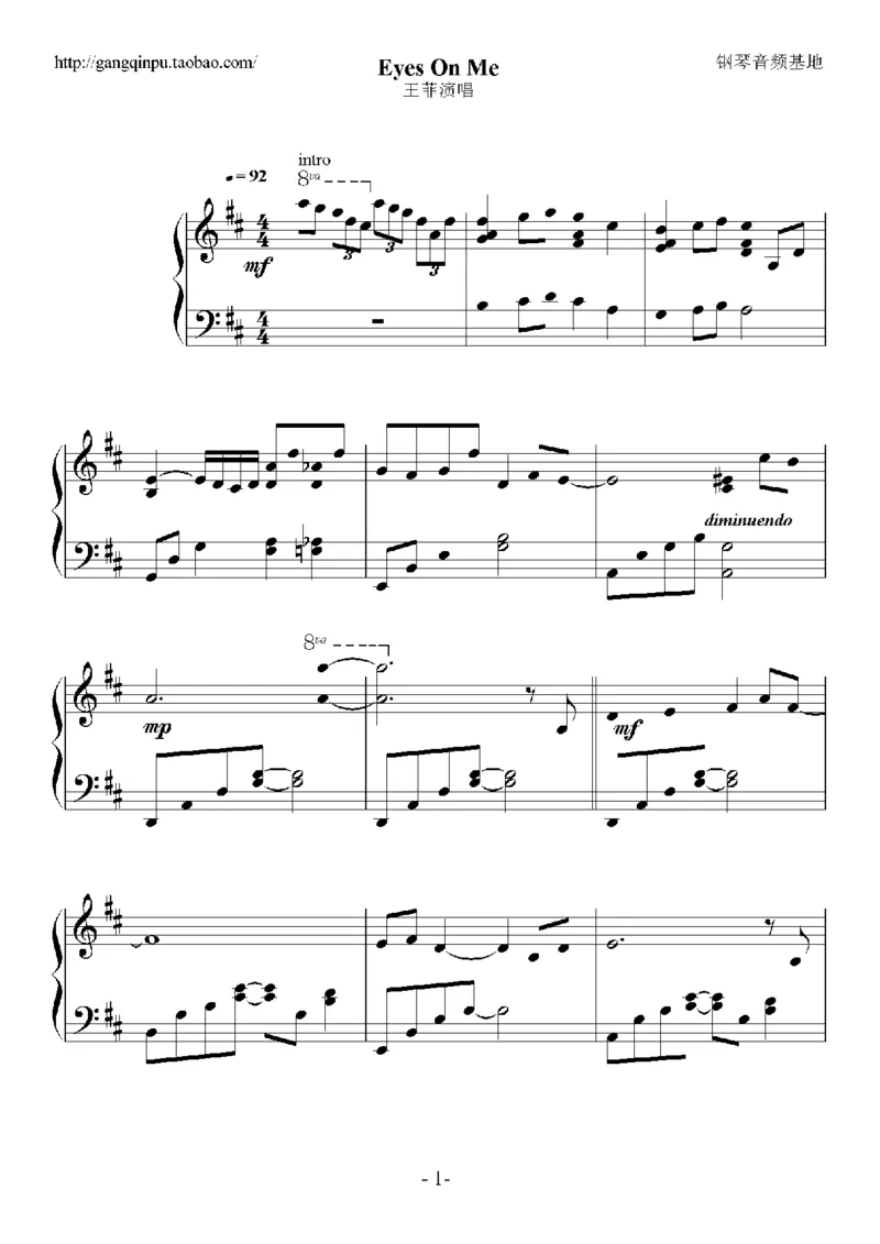 14、王菲（94页，共16首）_一万首著名钢琴曲谱哈农贝多芬合集视频教学电子版高清无水印可打印_3流行音乐谱_流行钢琴谱合集形式_高清PDF无水印