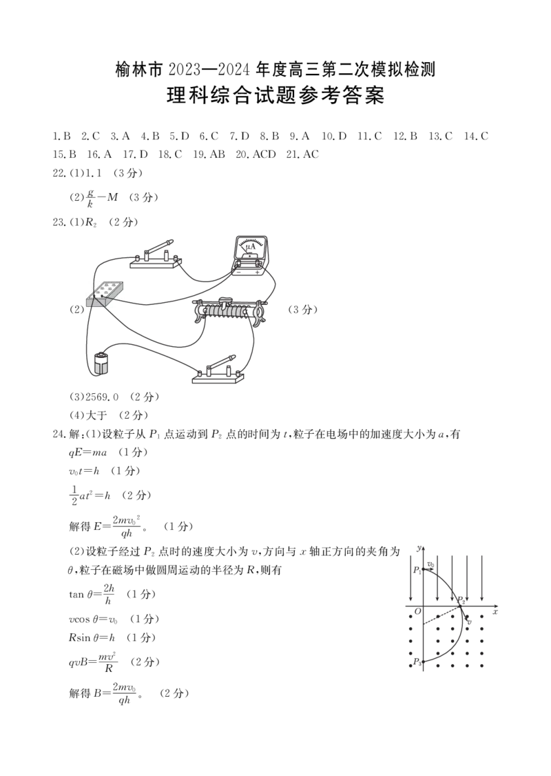 2024届陕西省榆林市高三下学期第二次模拟检测理科综合试题+(1)_2024年3月_013月合集_2024届陕西省榆林市高三第二次模拟考试