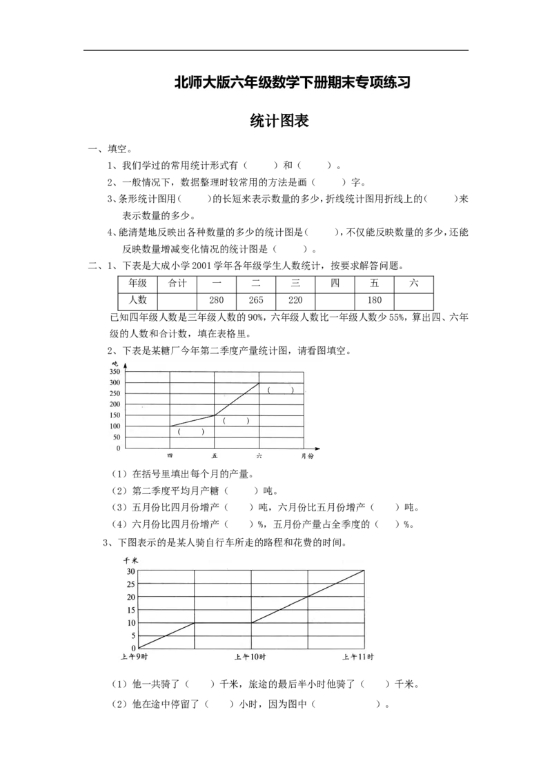 2022：北师大版小学数学6年级下册专项练习---统计图表_小学1-6年级全部试卷_数学_六年级_3-11-4、小学六年级数学下册_3-11-4-2、练习题、作业、试题、试卷_北师大版_专项练习