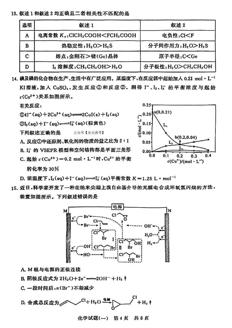 2024届湖北省T8联盟高三下学期压轴考试（一）化学试题(1)_2024年5月_025月合集_2024届湖北省T8联盟高三下学期压轴考试（一模）