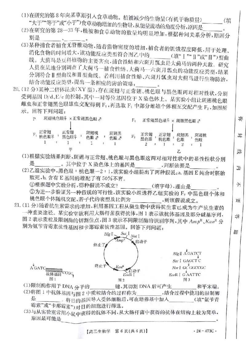 2024届甘肃省白银市靖远县高三下学期第三次联考生物试题_2024年4月_01按日期_15号_2024届甘肃金太阳(24-473c)靖远高三第三次联考_2024届甘肃省白银市靖远县高三下学期第三次联考生物试题