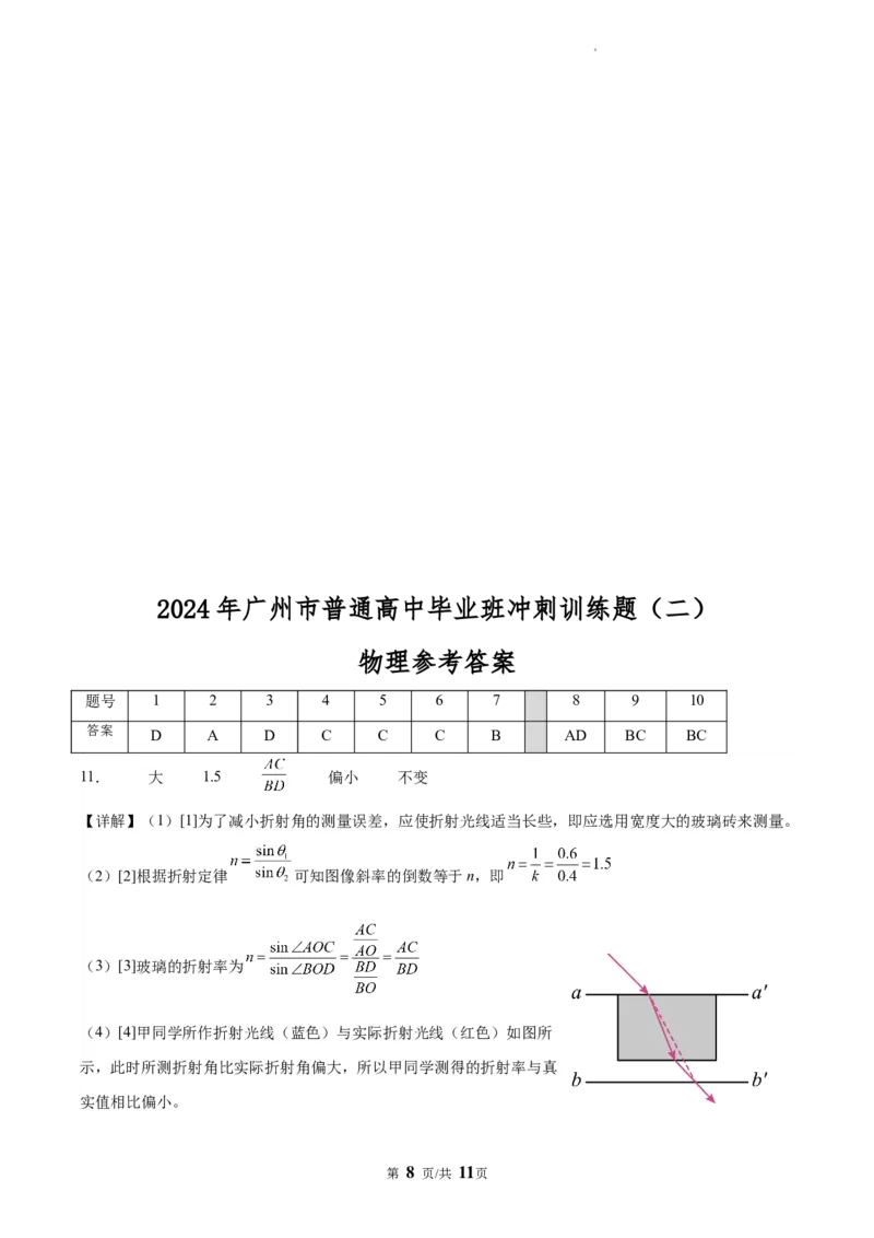 2024年广州市普通高中毕业班冲刺训练题（二）物理_2024年5月_01按日期_21号_2024届广东省广州普通高中毕业班高三冲刺训练题_2024年广州市普通高中毕业班冲刺训练题-物理