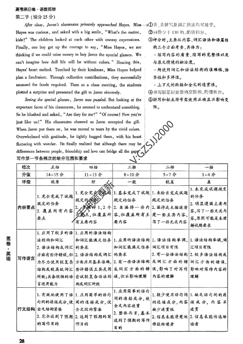 黑卷英语评分标准及详解详析_2024高考押题卷_32024腾远黑白卷_2024腾远高考黑白卷（新课标卷）_黑卷答案
