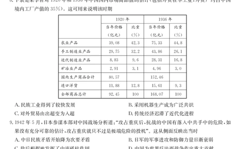 历史-摸底联考（S）_6月_240615九师联盟2023-2024学年高二下学期6月摸底联考_九师联盟2023-2024学年高二下学期6月摸底考试历史试题