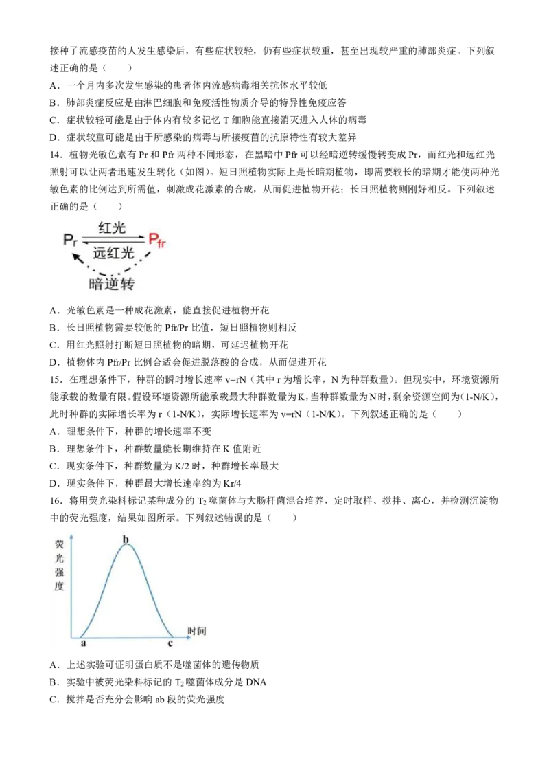2024届浙江省绍兴市高三下学期4月适应性考试（二模）生物试卷(1)_2024年5月_025月合集_2024届浙江省绍兴市高三下学期4月适应性考试（二模）