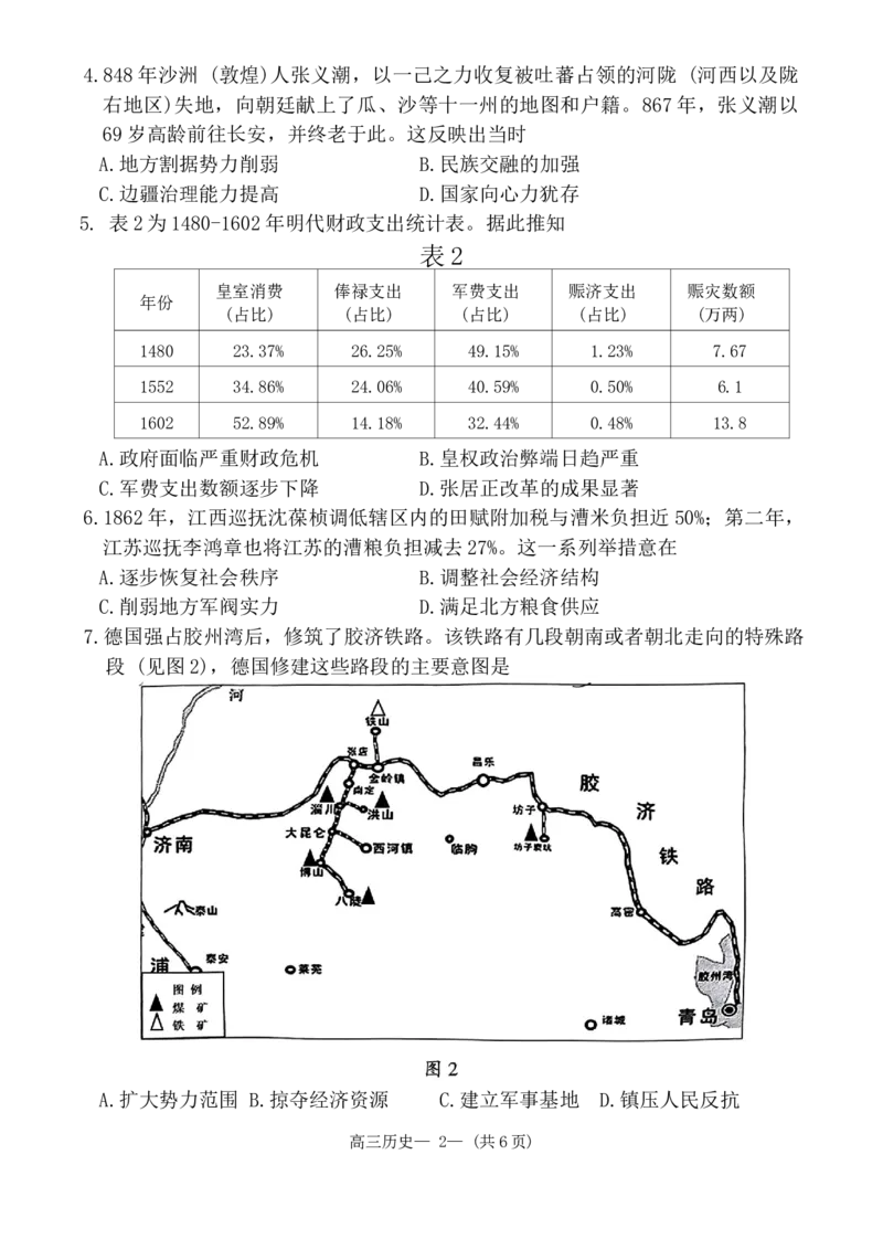 2024届福建省福州市高三下学期4月末质量检测（三模）历史试题+答案(1)_2024年5月_025月合集_2024届福建省福州市高三下学期4月末质量检测（三模）