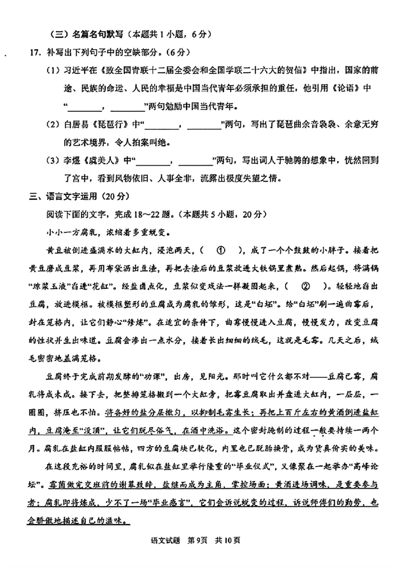 2024年高三年级第一次适应性检测语文试卷_2024年3月_013月合集_2024届山东省青岛市高三年级第一次适应性检测_青岛市2024年高三年级第一次适应性检测（青岛一摸）语文