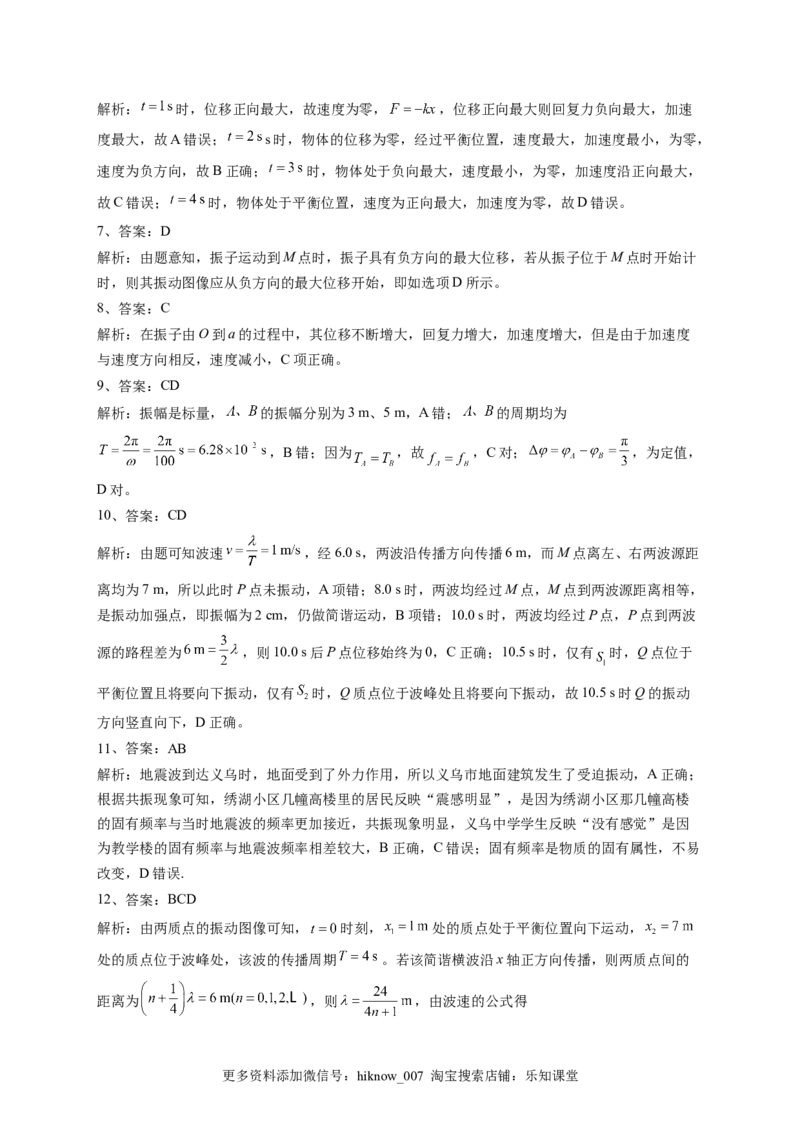 2022-2023学年人教版（2019）选择性必修一第二章机械运动单元测试卷(word版含答案)_E015高中全科试卷_物理试题_选修1_1.单元测试_单元测试2023