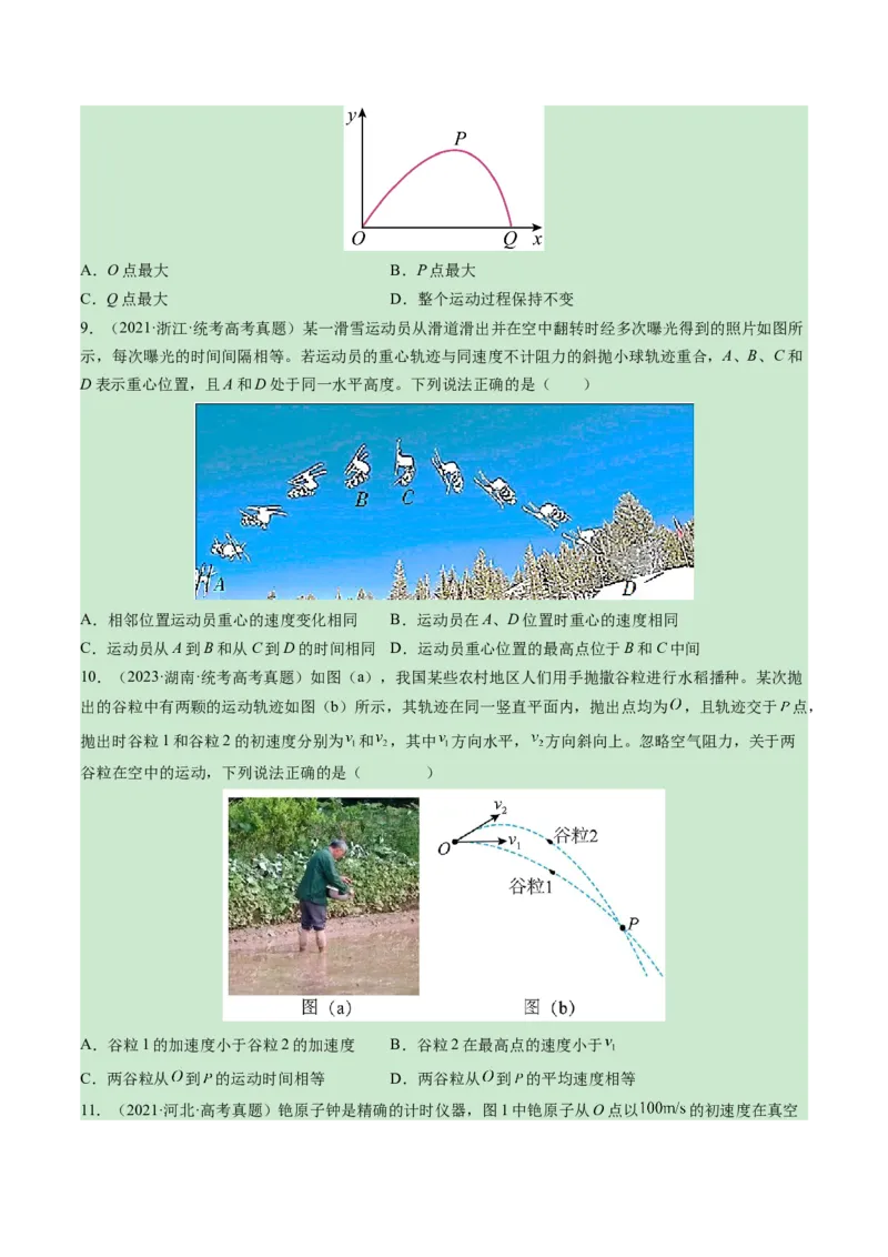 专题04曲线运动-学易金卷：三年（2021-2023）高考物理真题分项汇编（全国通用）（原卷版）_2024年4月_其他_240413学易金卷：三年（2021-2023）高考物理真题分项汇编（全国通用）