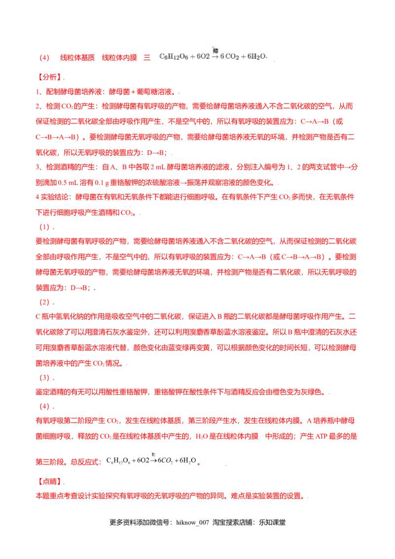 5.3细胞呼吸的原理和应用-高一生物课后培优练（人教版2019必修1）（解析版）_E015高中全科试卷_生物试题_必修1_2.同步练习_3.同步练习（第三套）